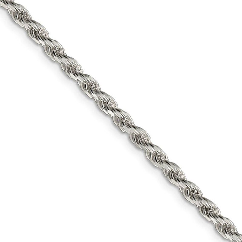 3mm Sterling Silver, Diamond Cut Solid Rope Chain Necklace, 16 Inch